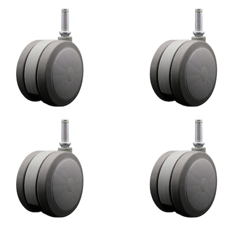 Service Caster 4'' Gray Heavy Duty Floor Safe Twin Wheel Caster 7/16 Grip Ring Stem , 4PK SCC-GR02S100-TPR-GRY-716176-4